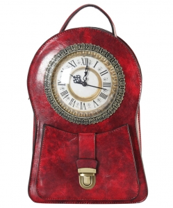 Clock Shaped PU Leather Backpack C005 RED